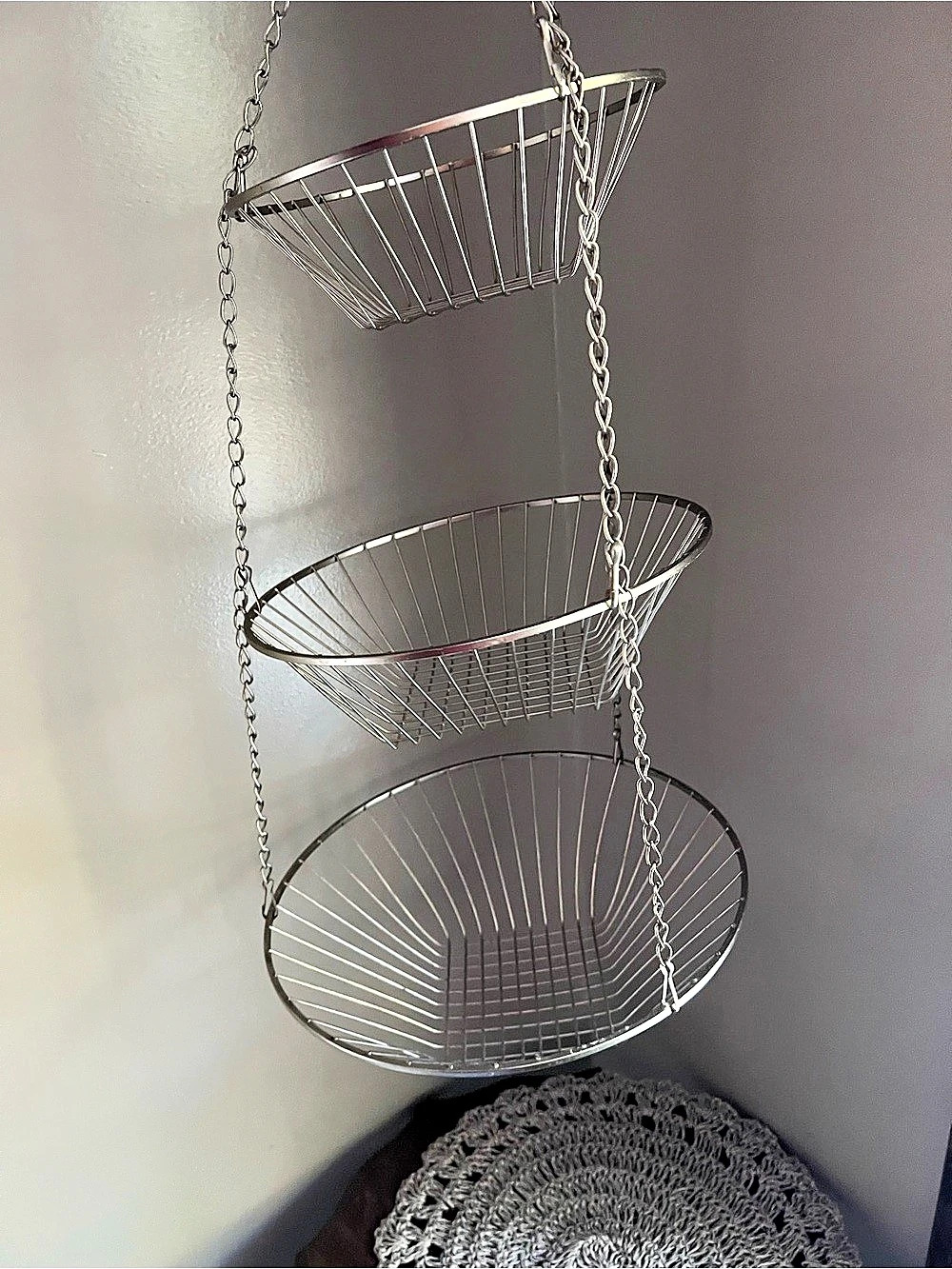 Vintage Three-Tier Hanging Wire Basket Organizer, Silver fruit vegetable 15